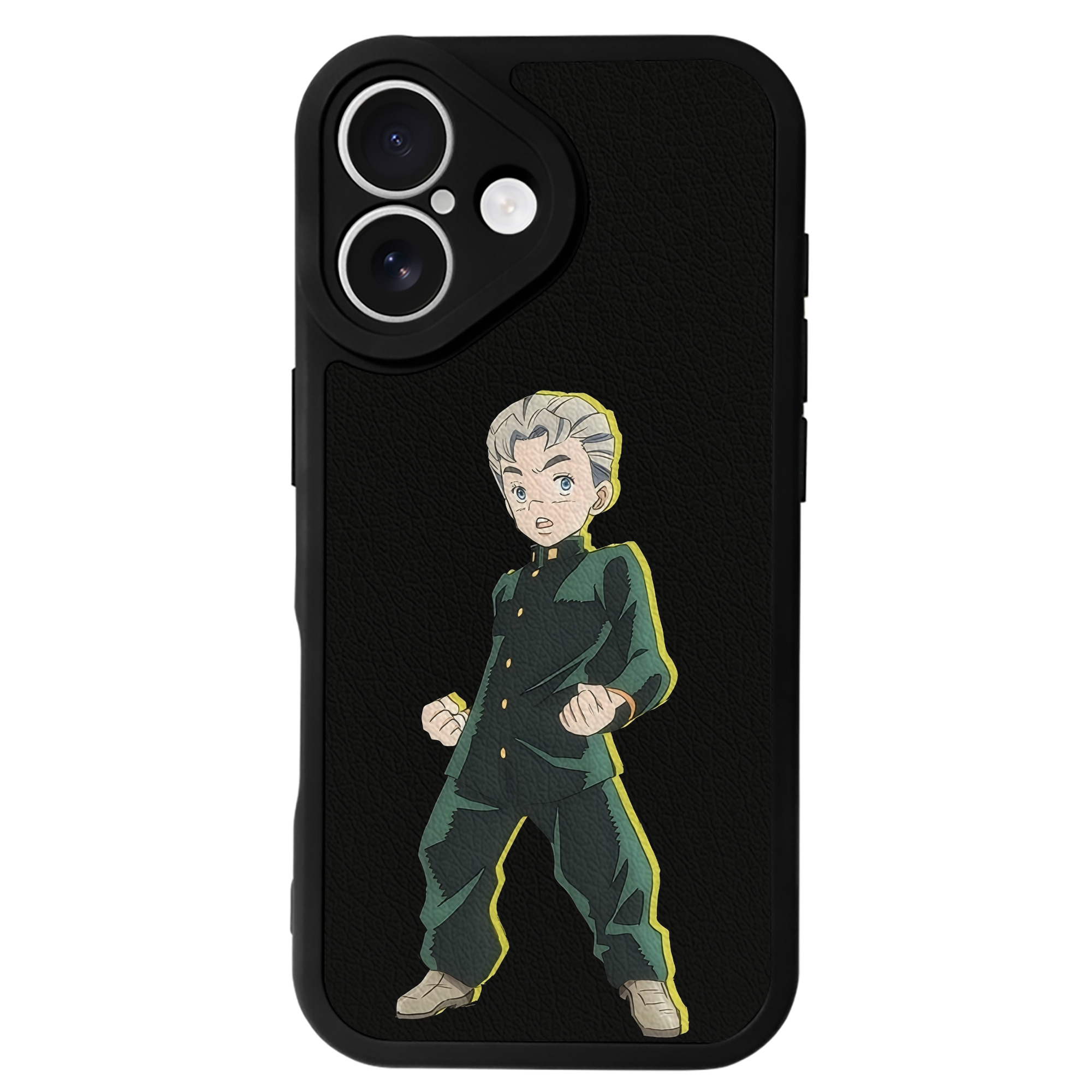 （画像用） ジョジョの奇妙な冒険 広瀨康一 JoJo's Bizarre Adventure Hirose Koichi 【iPhone 16シリーズ対応】シリコンスマホケース（レザー調） 材質：シリコン